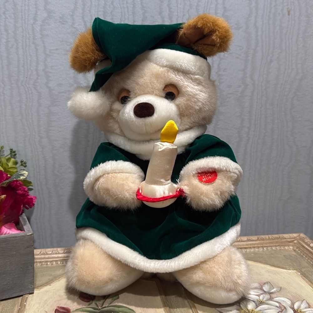 Vintage Candy Cane Lane Musical Light Up Christmas Bear Plush SEE VIDEO